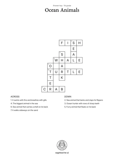 Example: ocean animals — answer key
