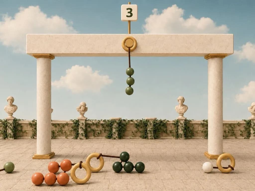 Calm, hands-on counting lesson with bead chains in a classical courtyard setting