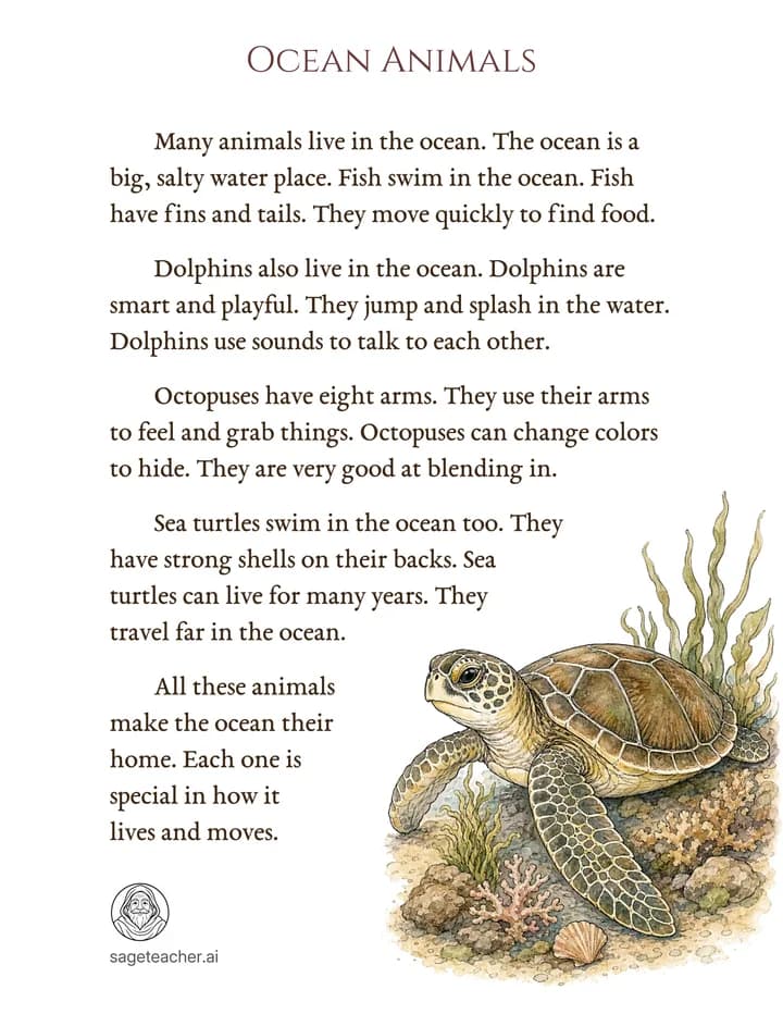 Example: ocean animals — reading passage