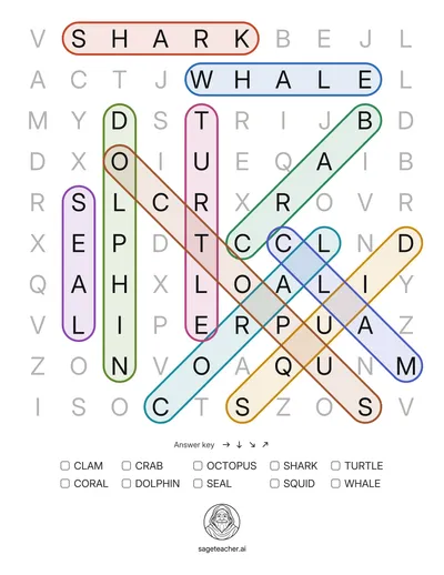 Example: ocean animals — answer key